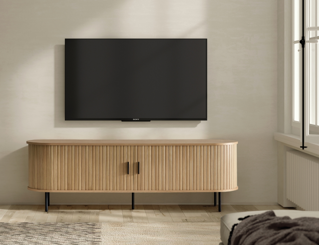 Mueble de TV Dugar Home TV330 decorando un salón contemporáneo y elegante